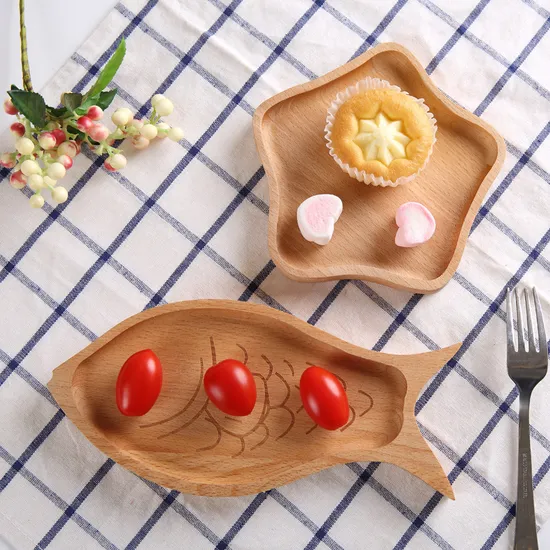 Plato de lujo para servir bocadillos de madera de haya con forma de oso para niños