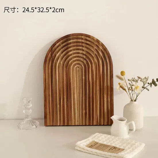 Bandeja decorativa de madera para servir pan, tabla para cortar con ranura