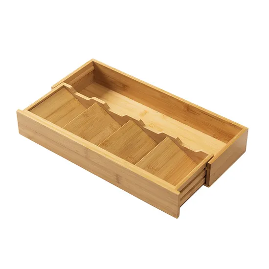 Organizador de cajones expandible de bambú para cubiertos, cubiertos y cuchillos en la cocina