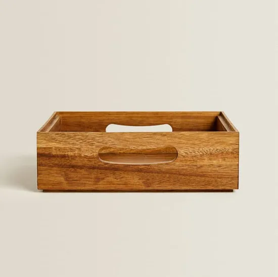 Caja de almacenamiento de madera de acacia, juego de 2 con asa