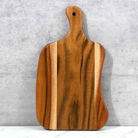 Tabla de cortar de madera de acacia de tamaño personalizado con mango