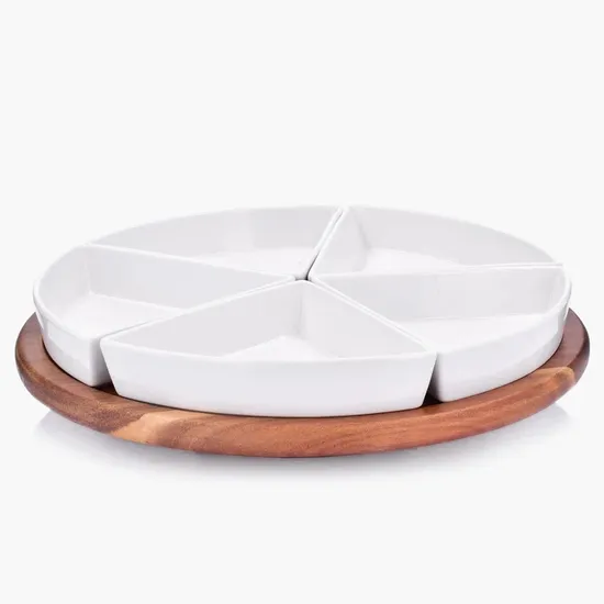 Plato giratorio de madera de Acacia, bandeja para servir Lazy Susan para mesa con varios platos de porcelana