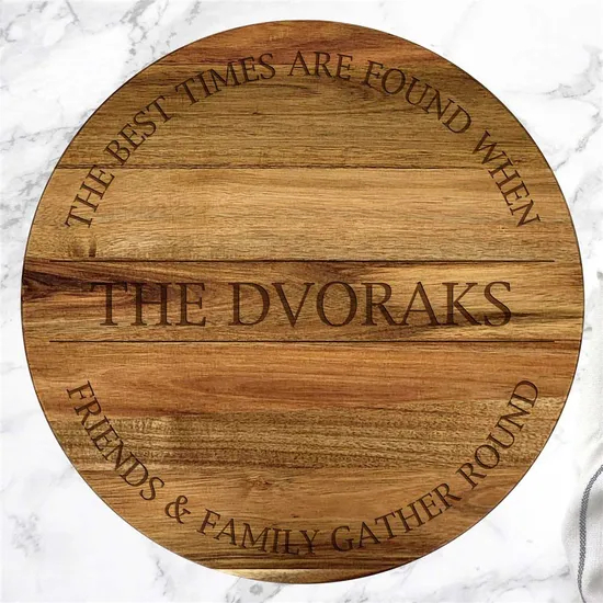 Susan perezosa de madera de acacia grabada personalizada para cocina