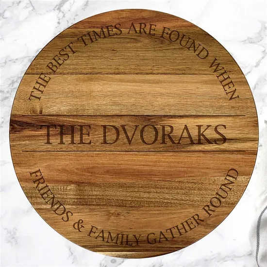Susan perezosa de madera de acacia grabada personalizada para cocina