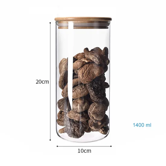 Envase redondo claro del acondicionamiento de los alimentos de la galleta de las pastas del caramelo de la cristalería de borosilicato con las tapas de bambú