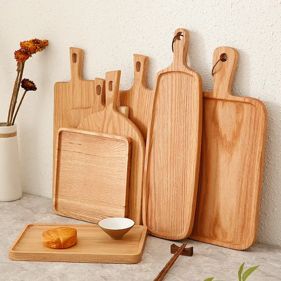 Bandeja de madera de roble cuadrada y rectangular personalizada para uso doméstico