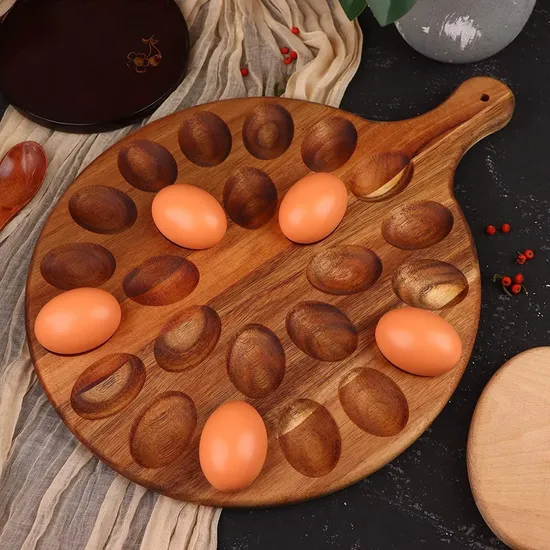 Tenedor de madera grande del huevo del organizador del huevo del tenedor del cajón del huevo de la bandeja del huevo de la forma de la paleta con la manija