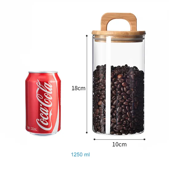 Tarro de cristal de cristal resistente al calor del recipiente de almacenamiento del café con las tapas de madera de bambú de la manija