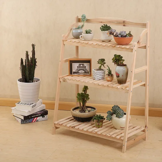 Estante simple y moderno de almacenamiento de flores de madera maciza de cuatro capas para macetas de plantas suculentas al aire libre