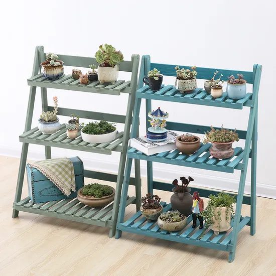 Estante plegable para flores de madera maciza con cuatro y tres capas para jardín