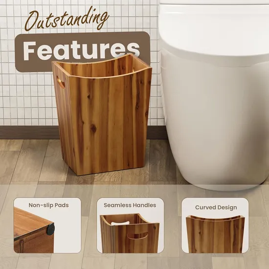 Papelera pequeña de madera de Acacia con asas para baño