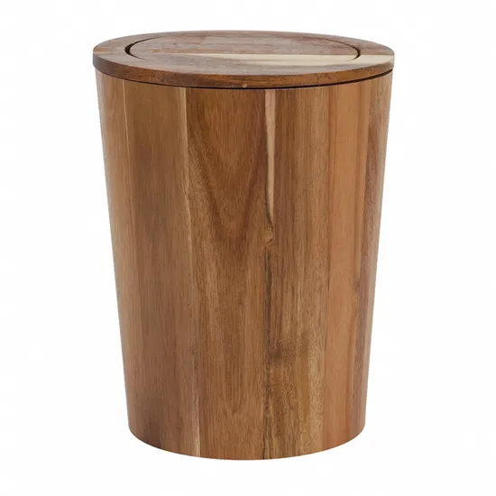 Cesta de basura de madera de acacia ecológica con tapa