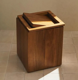 Caja de almacenamiento de madera de Acacia de lujo, cubo de basura de madera para el hogar