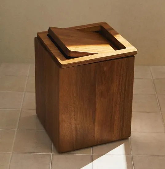 Caja de almacenamiento de madera de Acacia de lujo, cubo de basura de madera para el hogar