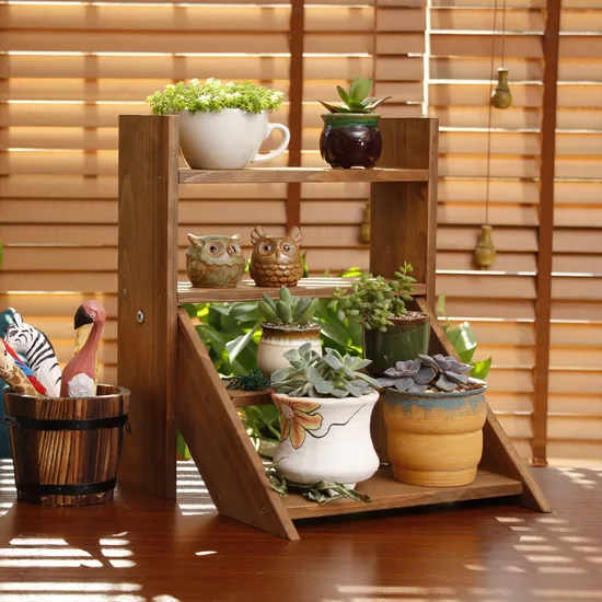 Soporte de flores de madera multicapa, soporte de exhibición para suculentas, estante para macetas, estante para plantas de balcón