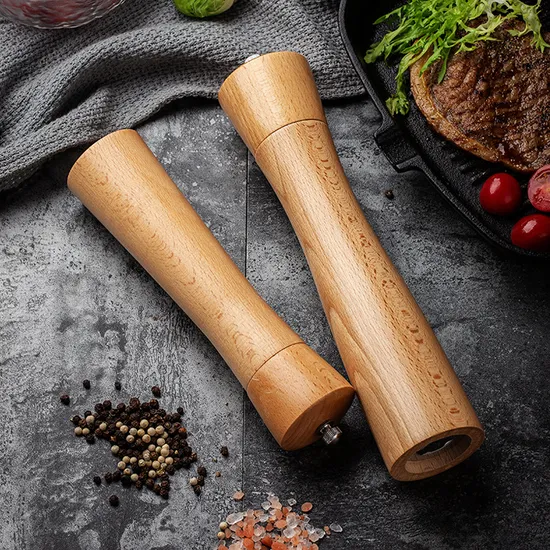 Molinillo de pimienta manual de madera de haya, juego de molinillo de especias para cocina