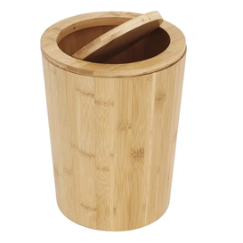 Papelera Redonda de Bambú con Tapa para Salón y Baño