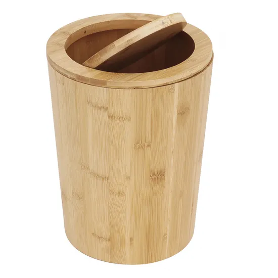Papelera Redonda de Bambú con Tapa para Salón y Baño