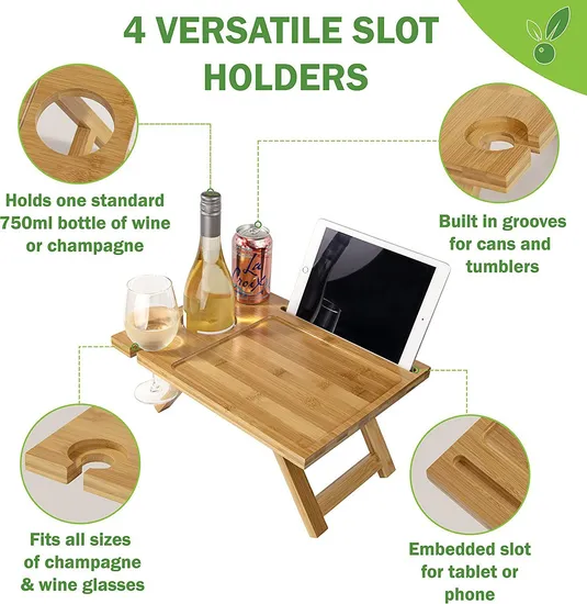 Mesa de vino portátil al aire libre de madera de bambú para playa, estante para vino, para Picnic