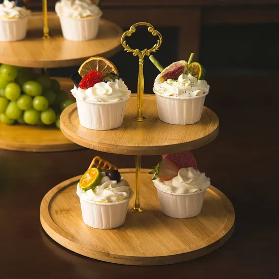 Soporte para tartas de bambú de 4 niveles, seguro para niños, con bordes redondeados, para bodas/fiestas
