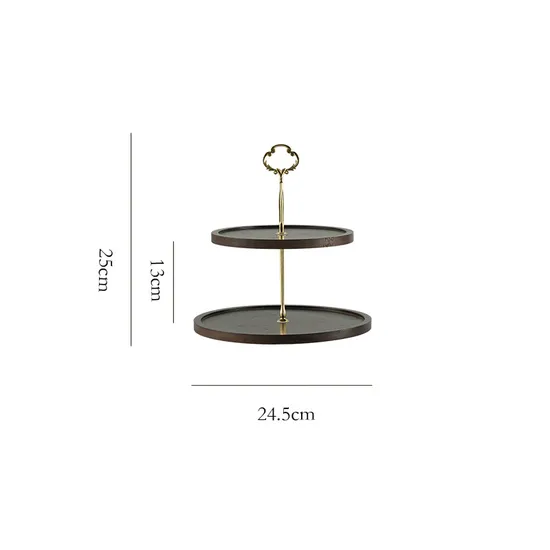 Soporte de pastel de bambú de 3 niveles de estilo rústico de color negro con mango de metal