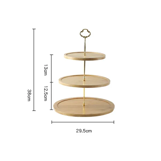Soporte para pasteles extraíble de bambú de 3 niveles con base antideslizante para exhibición de pastelería profesional