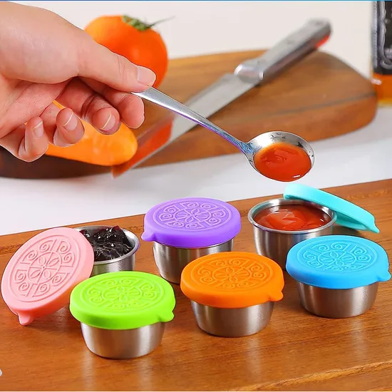 Taza de condimentos de acero inoxidable de 6 piezas con tapa de silicona para lonchera, picnic, viaje, trabajo