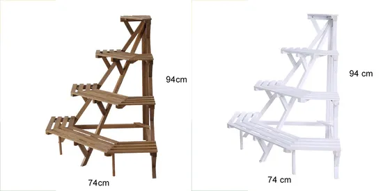 Estante de esquina de 4 niveles de madera maciza estilo escalonado, estante para flores, maceta, soporte para plantas