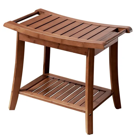 Taburete de baño de bambú antideslizante e impermeable de color carbonizado, taburete de ducha con toalla Hange