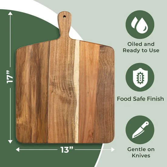 Tabla de servir de corte de queso de madera de acacia grande al por mayor con mango