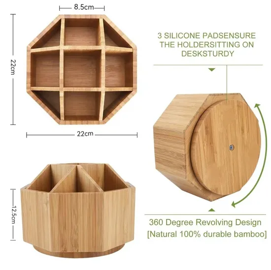 Organizador de escritorio de bambú giratorio, suministros de arte, Caddy, sostiene rotulador, caja de almacenamiento de pinceles para oficina y escuela