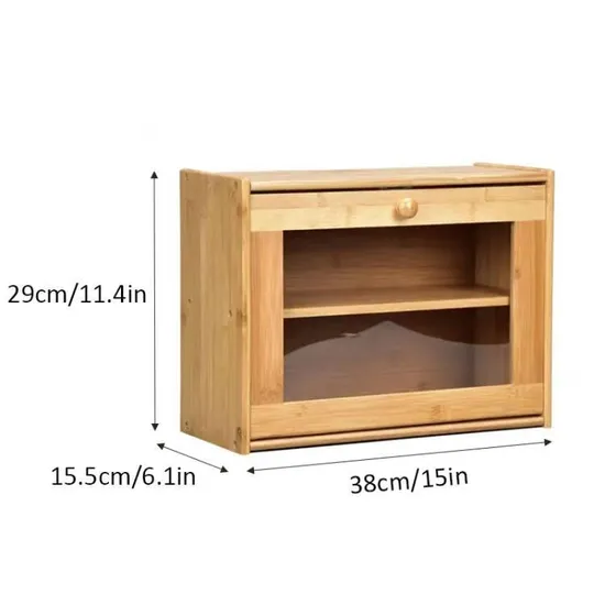 Contenedor de almacenamiento de caja de pan de bambú de doble capa con ventanas transparentes para encimera de cocina