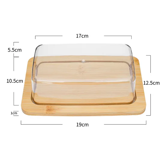 Soporte para mantequilla de bambú, soporte para pasteles, bandeja para mantequilla con tapa transparente