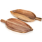 Bandeja para servir comida de madera de acacia con forma de hoja para aperitivos y refrigerios con asas