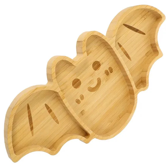 Bulkbuy Plato de bambú con forma de murciélago para servir, bandeja para aperitivos, plato para aperitivos