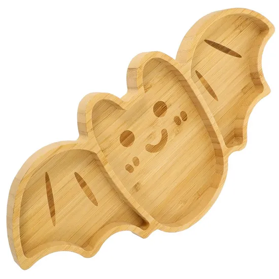 Bulkbuy Plato de bambú con forma de murciélago para servir, bandeja para aperitivos, plato para aperitivos