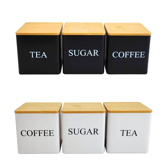 Juego de botes de cocina con tapas de bambú para café, té, azúcar