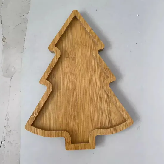Plato determinado de la porción de la bandeja de bambú en forma de árbol de Navidad al por mayor de la comida para el restaurante