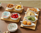 4 cuencos de cerámica para aperitivos con bandeja de bambú.