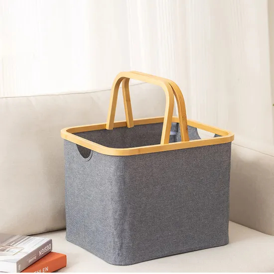 Cesta de almacenamiento de tela de bambú impermeable portátil de gran capacidad para cesta de lavandería y caja de artículos diversos de escritorio.