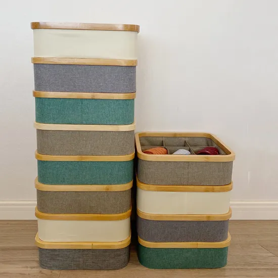 Caja de almacenamiento con cajón de tela Oxford circular de bambú para ropa interior del hogar, calcetines, artículos diversos y clasificación de aperitivos