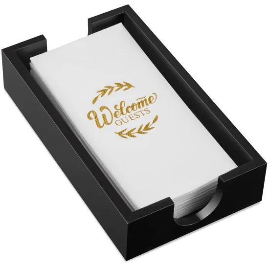 Dispensador de toallas de papel con servilletero de bambú rectangular negro