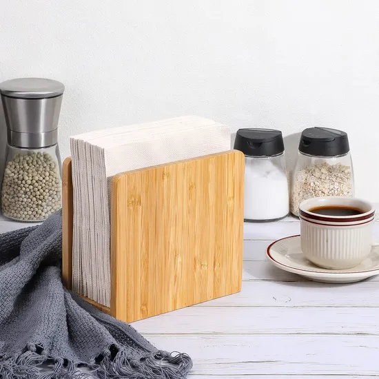 Dispensador de pañuelos de mesa de bambú independiente para cocina/comedor/restaurante/hotel