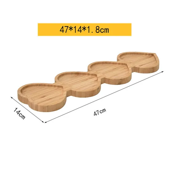 Plato de bambú con 4 compartimentos divididos en forma de corazón para dulces, plato para servir con combinación de frutos secos y nueces