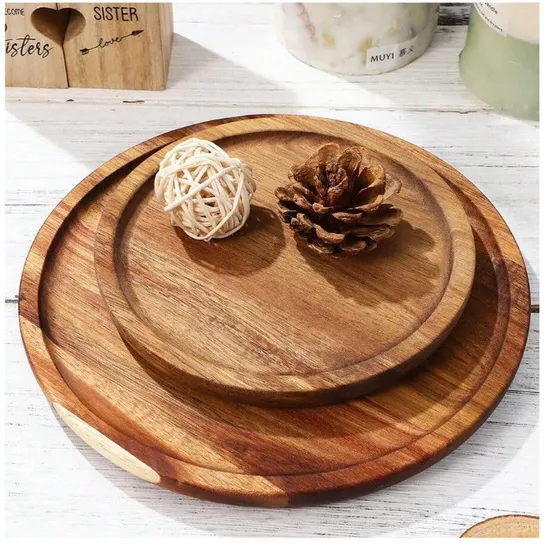 Plato redondo de la bandeja de la porción del aperitivo del bocado de la fruta de las nueces de madera del Acacia