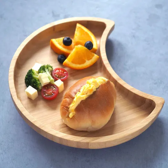 Fabricación de platos de comida para bebés de bambú en forma de luna con succión