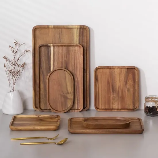 Bandeja decorativa de madera de bambú vintage para servir aperitivo/café/decoración del hogar