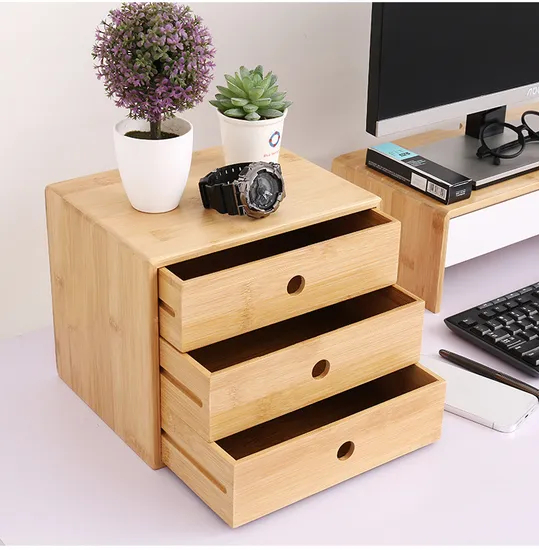 Organizador de escritorio pequeño de bambú de 1/2 /3 niveles con cajones para guardar bolígrafos, chinchetas y suministros de oficina