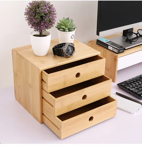 Organizador de escritorio pequeño de bambú de 1/2 /3 niveles con cajones para guardar bolígrafos, chinchetas y suministros de oficina
