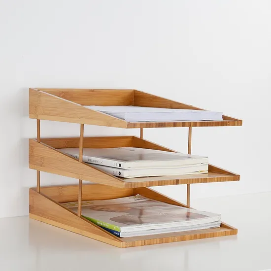 Organizador de escritorio de bambú de 3 niveles, bandeja para cartas, organizador de papel, organizador de archivos de escritorio para oficina en casa
